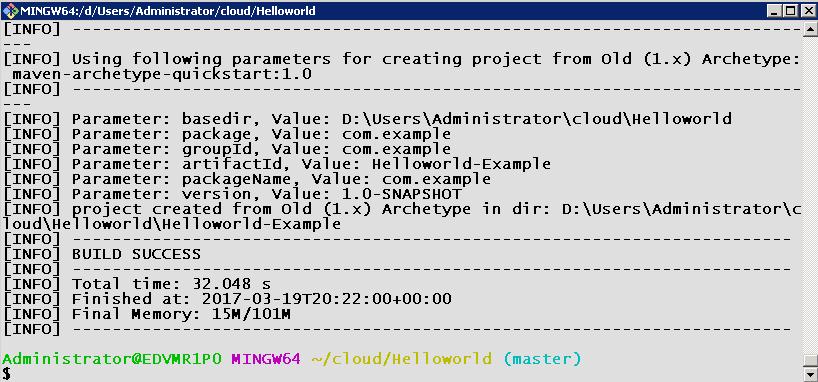 zip from >Desktop>HOL lab files to >Desktop>Cloud>Helloworld, and extract the zip file into the Helloworld directory 4) Launch Git Bash.