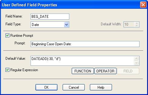 The User Defined Fields tab is a list of user defined fields. Each row consists of a single user defined field.