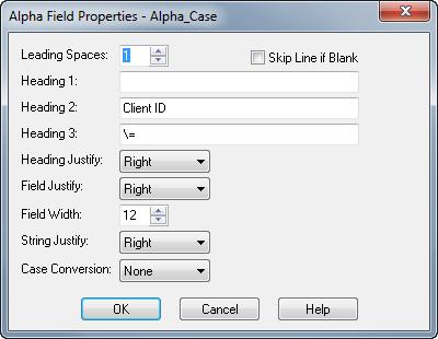 The fields in a Properties window vary depending on the field type and whether the report is in column mode or non-column mode.