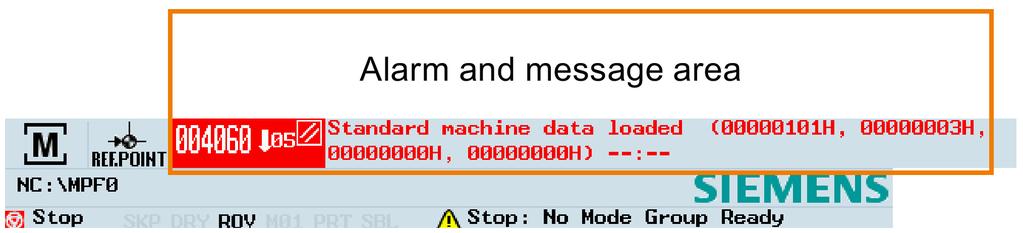 The associated alarm text is shown in red lettering. An arrow indicates that several alarms are active. The number to the right of the arrow indicates the total number of active alarms.