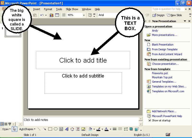 Microsoft PowerPoint Presentations In this exercise, you will create a presentation about yourself. You will show your presentation to the class.