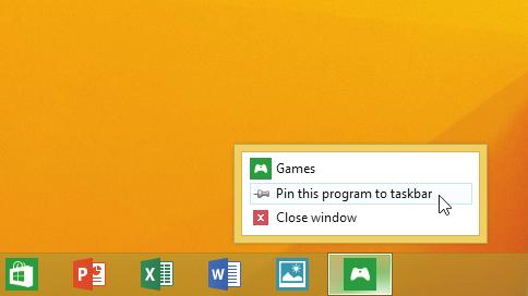 To pin an app you are using to the taskbar without going to the Start screen: Page 13 Press and hold the