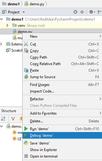 12. PyCharm Debugging and Breakpoints PyCharm Running a python code comprises of two modes: running a script and debugging the script.