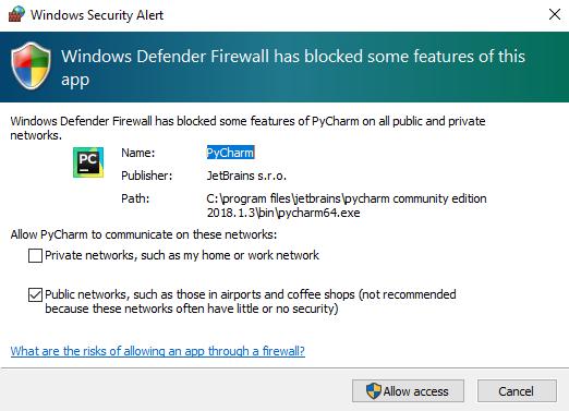 Step 2 Now, Windows firewall asks permission for debugging