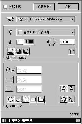 In the Geometry part of the dialog box you can choose from different predefined profiles and a custom form: The first four buttons allow you to shift predefined forms along the polyline.