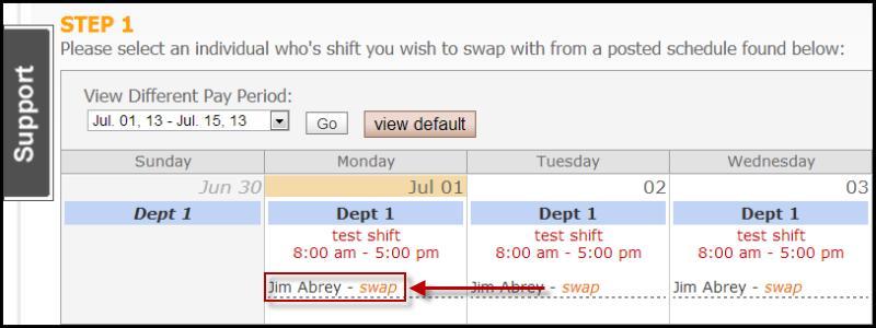 Creating a new request To create the new request: By default, the current pay period schedule will be displayed.