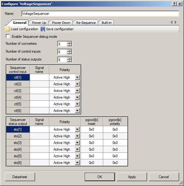 General Tab Load configuration Restores all customizer settings, including tables, from an external file.