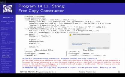 (Refer Slide Time: 15:37). Now, I do the same thing, but only thing is I comment out the copy constructor. I have commented out the copy constructor.