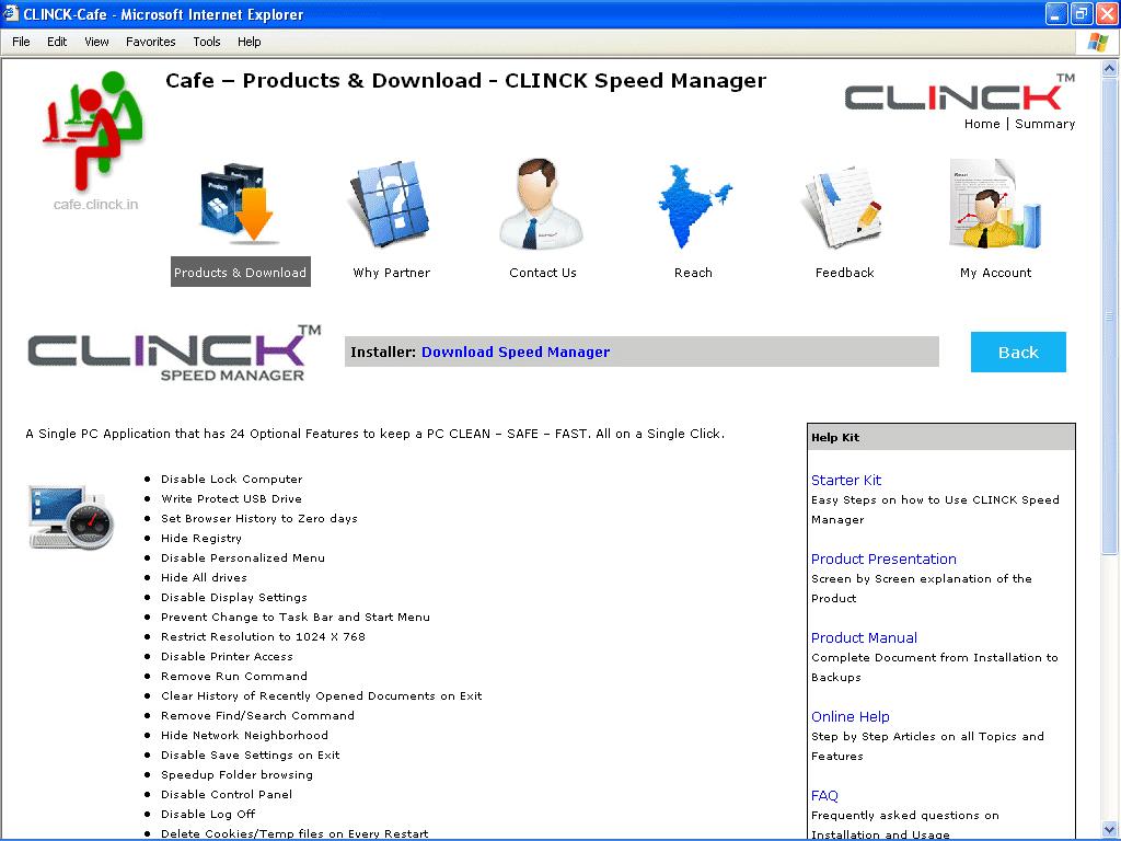 8 Chapter 2 The CLINCK Speed Manager product page appears. Figure 2.