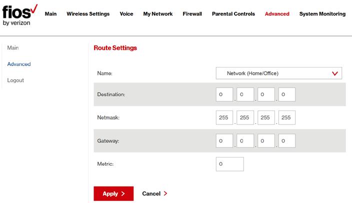 ROUTING 3. Specify the following parameters: Name select the network type. Destination - enter the destination IP of the destination host, subnet address, network address, or default route.