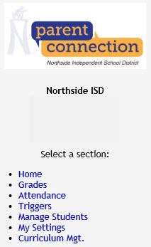 Navigating Parent Connection Use the links on the left side of the page to navigate. Use the pull down menu to switch students. Grades: Shows current grades for each course the student is enrolled in.