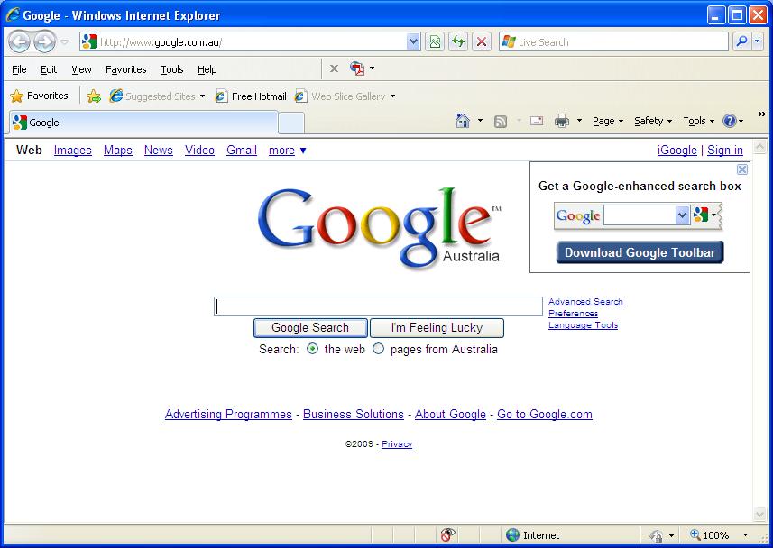 In this case enter the address for the Google search engine, i.e. http://www.google.