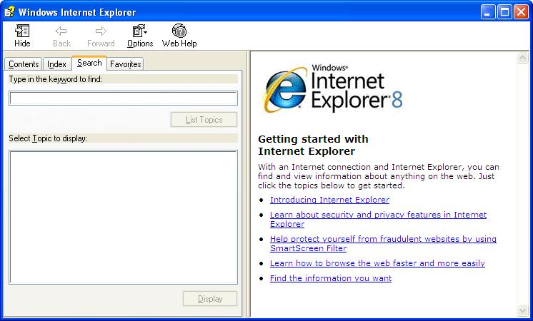 Internet Explorer 8 Basics Page 16 Spend a little time investigating some of the Help options available.