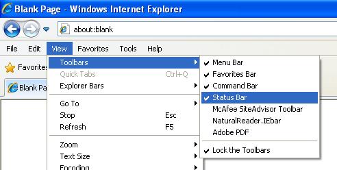 Internet Explorer 8 Basics Page 17 Customizing Internet Explorer 8 Hiding or displaying toolbars within the Microsoft Internet Explorer.