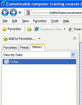 Internet Explorer 8 Basics Page 20 Select Today and a list of sites visited