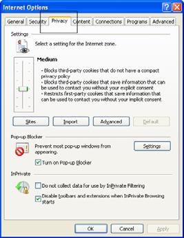 To do this click on the Tools button in the Internet Explorer toolbar. From the drop down menu displayed, select the Internet Options command.