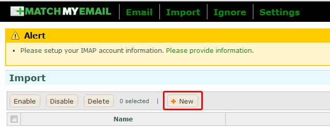 To Import from a new Email Account click