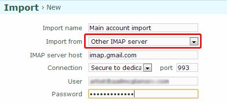 Non-Gmail Users Provide a name for the import If you are not a Google mail user or did not set up Google Mail integration, choose Other IMAP server.
