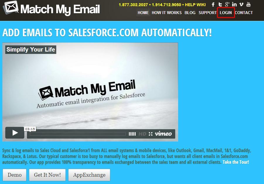 1. Create a Match My Email Account 1.1. Go to the Match My Email web site Point your browser to https://matchmyemail.com, or go to the MME website www.matchmyemail.com shown in the screenshot below and click the button for Login.