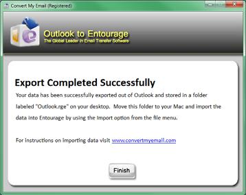 Step 5 Outlook to Entourage will now export the Outlook data to an Outlook.