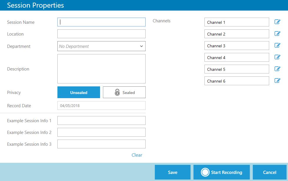 Once the desired fields have been edited, users may click Start Recording or Save.