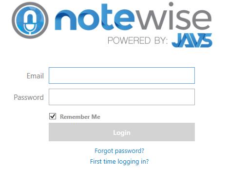 3 LOGGING IN Notewise will open to the Login Screen. Enter email and password, then click Login (see right). Some users will have access to more than one Billing Account.
