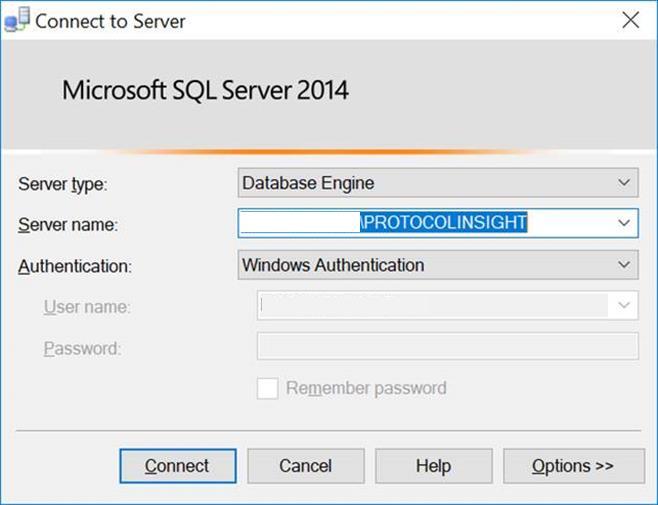 Reconfiguring SQL for multiple permissions SQL is configured by default to a specific login account, which can cause SQL to fail to find the Protocol Insight database if multiple different login
