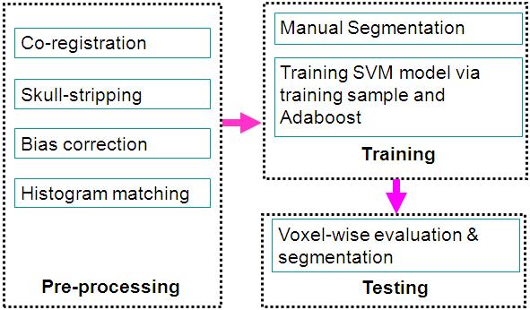 Fig. 1. Overview of the WML segmentation algorithm. 3. Installation 3.1. Required Software Packages The following is needed: - Insight Toolkit (Ver. 2.4 or higher) - CMake (Ver. 2.6 or higher) - 3D Slicer (Ver.
