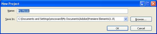 In most cases, the default location for saving the project will be the Adobe Premiere Elements folder located in the My Documents folder. Name your project and click OK.