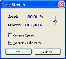 Using the Time Stretch Option The Time Stretch option can be used to speed up a section of a video clip or the entire clip.