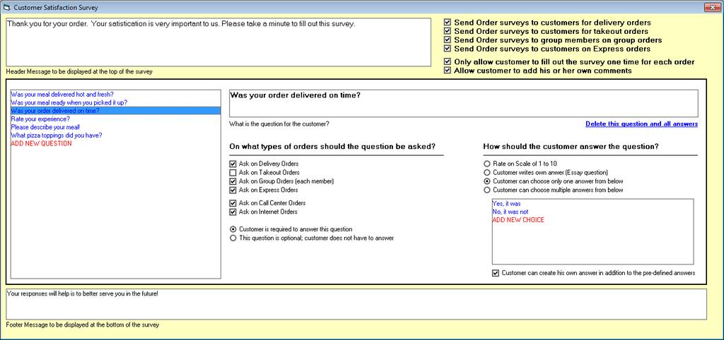 Internet Ordering Setup This screen allows you to specify settings that control the user experience when customers order on-line.