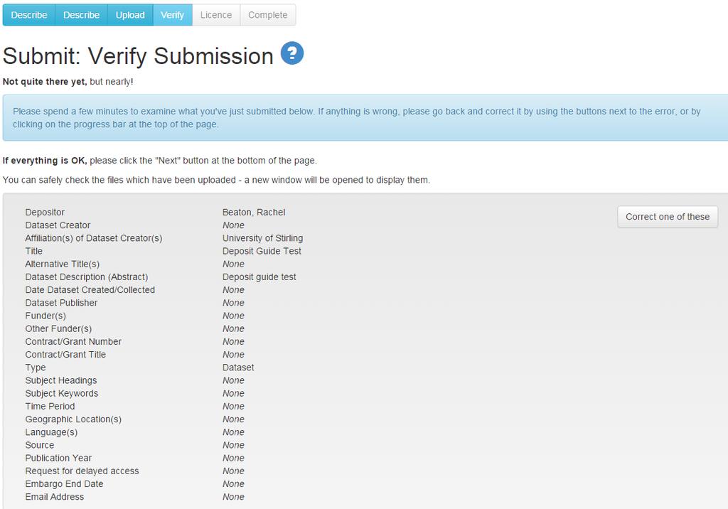 Verifying the submission Please check that