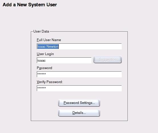 Adding a user with YaST Set password aging