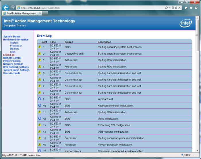 5. The Event Log page displays the event log. All the events happening on the TS130 are logged in to the Event Log.