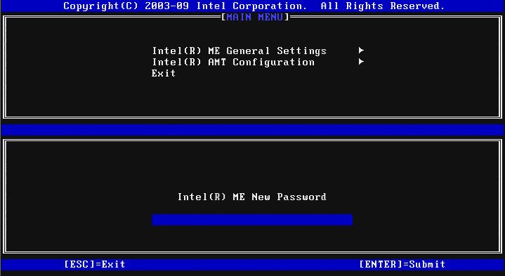 10. The first time AMT is setup, the Intel Management Engine Password must be changed. Type the default initial password: admin and press ENTER. 11. Enter a new password.