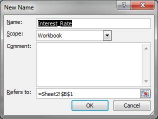 Click on the drop down list just to the right of Defined Names and in turn choose Define Name from the list.