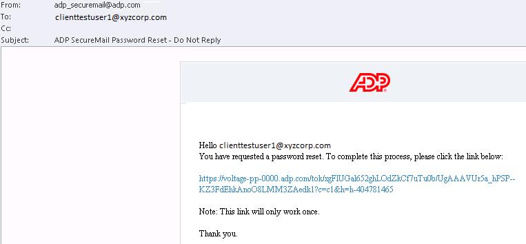 Figure 17: Password Reset Email Note: If you are still unable reset your password, contact your ADP