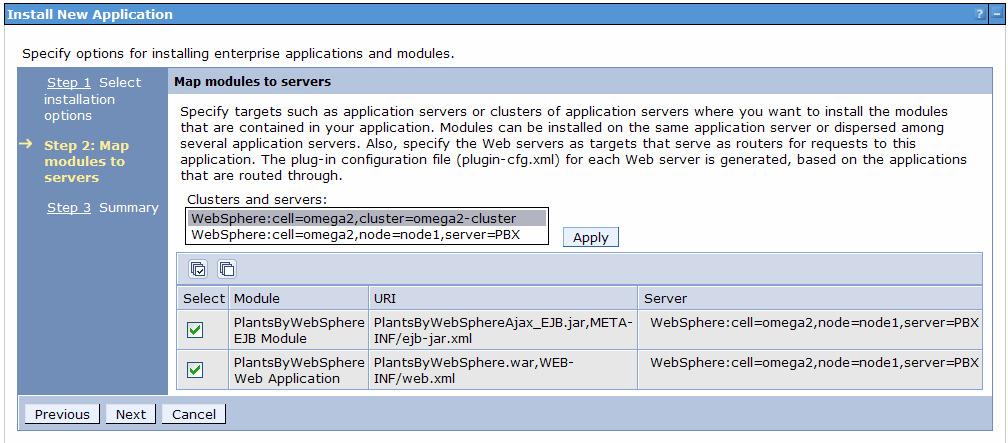 Ensure the application server cluster is listed as target server on Map modules to servers
