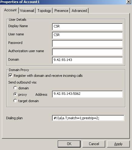 In this test example the IP-PBX is listening on host 9.42.93.143.
