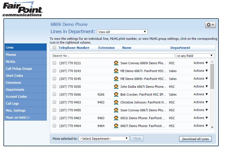 Figure 4: CommPortal business group administrator homepage (Lines Tab) 3) Lines The Lines page is the CommPortal