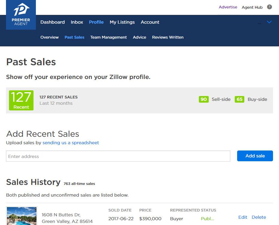 ZILLOW CLAIMING YOUR SOLD ZILLOW.COM - CLAIM A SOLD LISTING From your Profile tab, choose Past Sales. Search for the home using the address in the Find Home field.