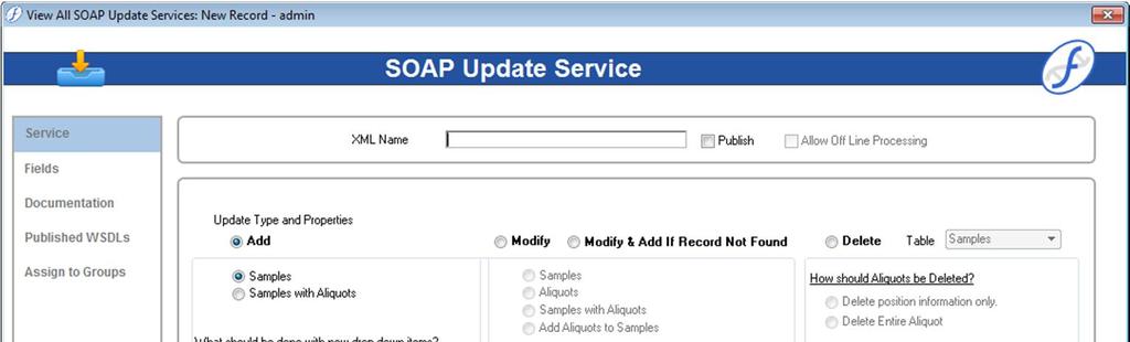 Web Services Configuration Guide Configure SOAP Update Services Using the SOAP Update Services option, you can configure an unlimited number of SOAP Update Services and save them for publication.