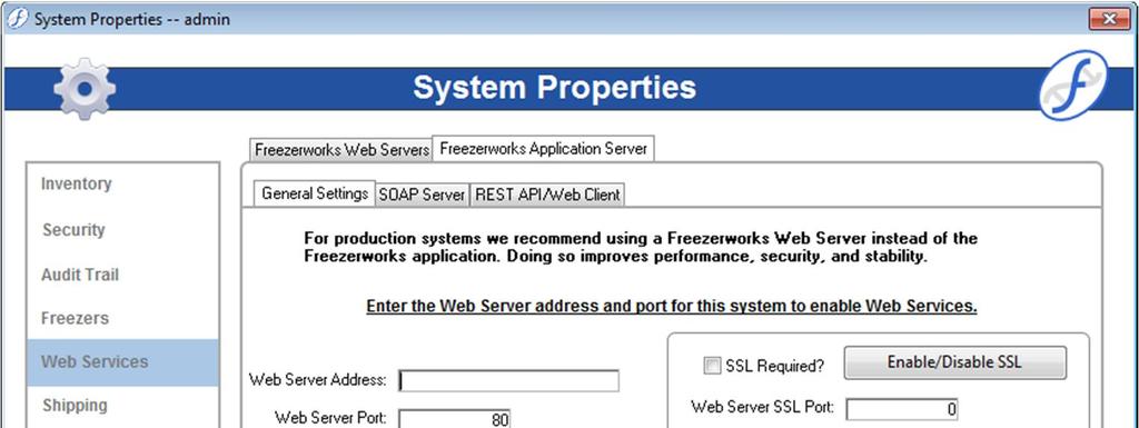 Web Services Configuration Guide What you see on the Freezerworks