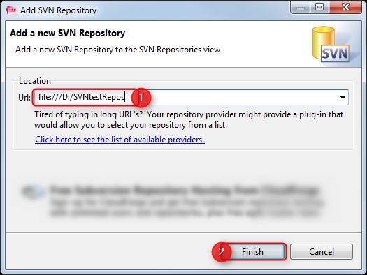 In dialg Add SVN Repsitry, at field Url Enter URL f Subversin repsitry Click Finish buttn Remark: The URL t a remte repsitry may lk