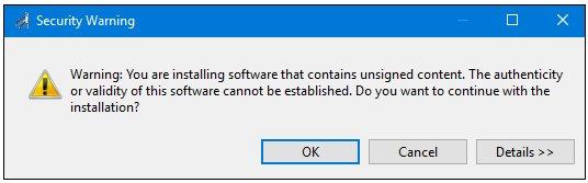 You may see a warning message (dialog) displayed during the SVN installation process, as shown in
