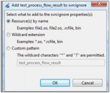 1. Installing and Configuring a Source Management (Version Control) Repository for iway Integration Tools The Add to svnignore dialog opens, as shown in the following image. 2.