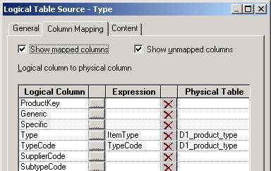 map ItemType and TypeCode to the physical table that stores information for both columns Allows creation of a new logical column A