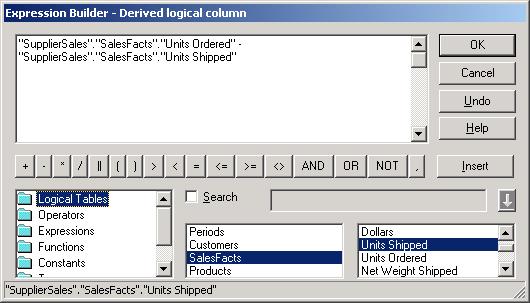 column aggregation in the formula Undo deletes the last item inserted into the formula Click the
