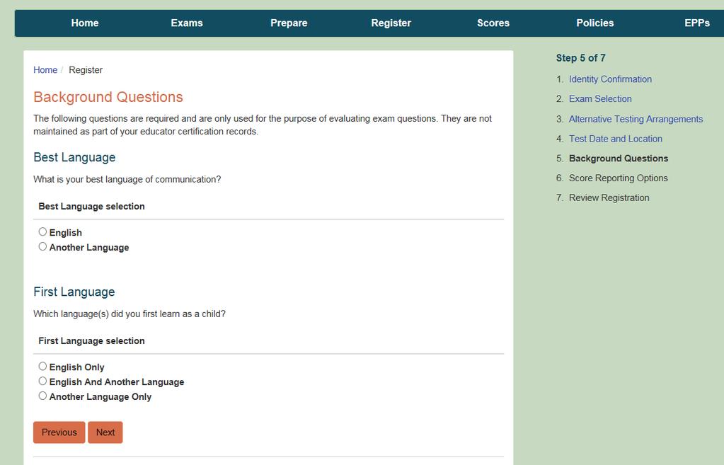 7. Complete the background questions and click Next. 8.