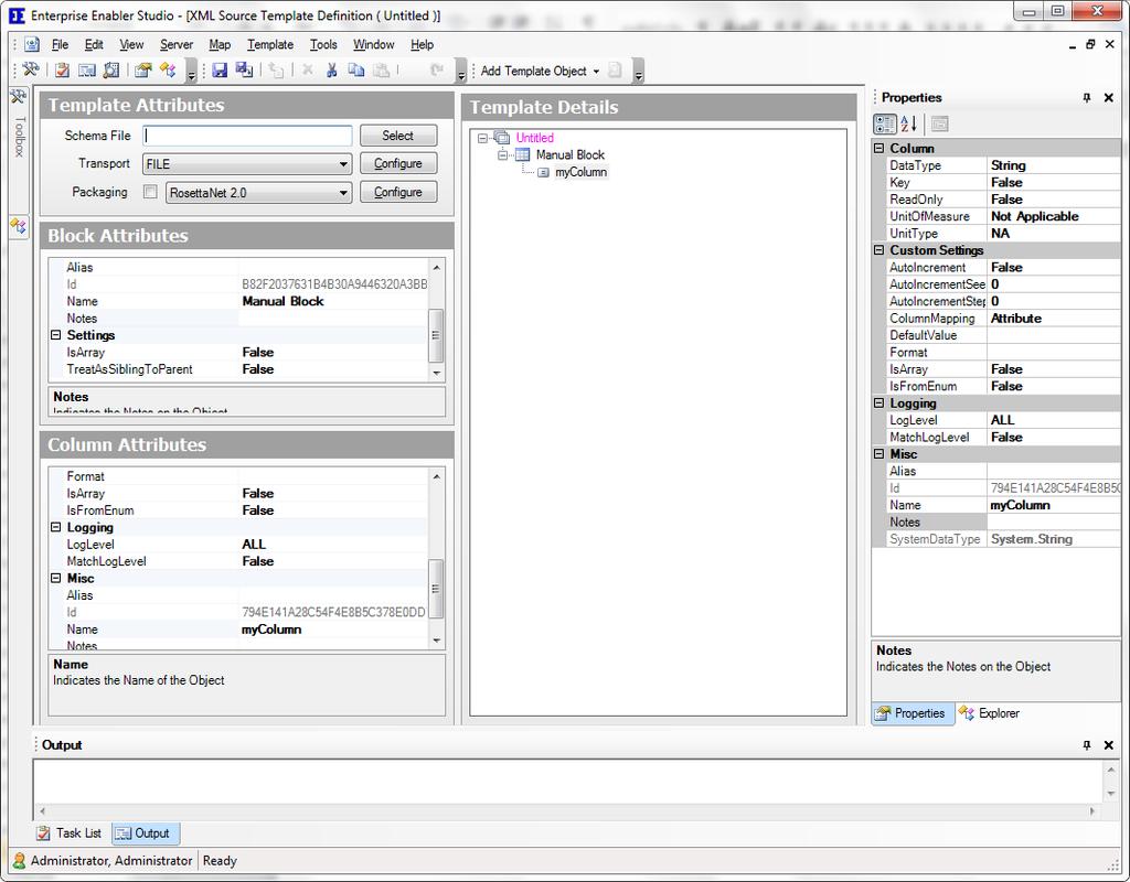 On the Toolbar labeled Add Template Object, choose Column and click Add.